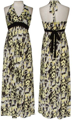 LA BELLE Stretch Ikat-Print Halter Maxi Dress