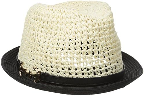 Genie by Eugenia Kim Women's Edie Crochet Straw Colorblock Fedora, Ivory/Black, One Size