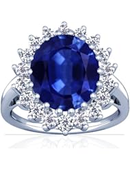 18K White Gold Oval Cut Blue Sapphire Ring With Sidestones (GIA Certificate)