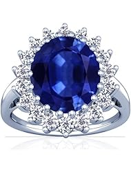 14K White Gold Oval Cut Blue Sapphire Ring With Sidestones (GIA Certificate)