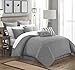 Chic Home 9 Piece Brenton Super Rich Microfiber Stitch Embroidered Comforter, King, Grey