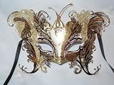 Image of Bellini Gatti/Gold Two Wing Butterfly Venetian Halloween Mask/swarovski Crystals