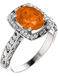 14K White Gold 9.00x7.00mm Oval Cut Mexican Fire Opal and Diamond Ring -- LIFETIME WARRANTY