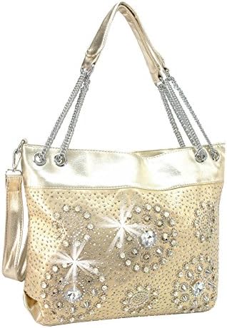 Rhinestone Circular Design and Chain Accented Handbag