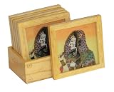 Wooden Square Coasters Hand Crafted & Color Printed Lady in Ghoonghat #3