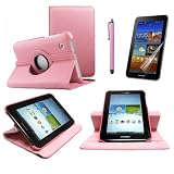 360 Degree Rotating Cover Case for Samsung Galaxy Tab 2 7.0 7-inch Tablet, Pink with Multi-angle Stand Sheath with Screen Protector and Stylus Bundle