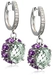 Sterling Silver Green Amethyst Oval w/ Amethyst and Diamond Accent Earrings