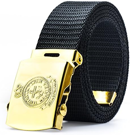 QISHI YUHUA WS Men's Military Operations Black 125cm Canvas Smooth Buckle Belt