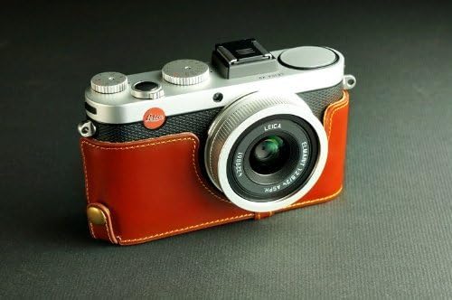 Tan Genuine Handmade Camera Half Leather Case Bag Cover for Leica X2 X1 X-E (Typ102) (Bottom open-able)