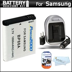 Battery And Charger Kit For Samsung DV300F DualView Digital Camera Includes Extended Replacement (1000Mah) BP88 Battery + Ac/Dc Rapid Travel Charger + MicroFiber Cloth + More