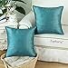 CaliTime Pack of 2 Silky Throw Pillow Covers Cases for Couch Sofa Bed Modern Light Weight Dyed Striped 22 X 22 Inches Teal