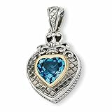 Sterling Silver and 14k 2.70ct Swiss Blue Topaz 18in Heart Necklace