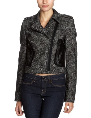 Oui Damen Jacke 25777, Gr. 38, Mehrfarbig (black white 0991) Preisvergleich