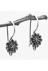2 pcs .925 Sterling Silver Sun Flower French Hook Earwires Dangle Earring Connector Findings / Antique