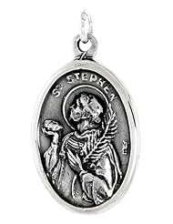 Sterling Silver Saint Stephen Medal Pendant 1 X 5/8 inch (24 mm X 16 mm).