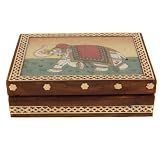 Handmade Sheesham Wood Box With Gem Stone Painting Of Elephant