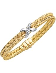 Goldenweave Collection 14K 2 Tone Gold & Diamonds Bracelet ( Length 7.25 Inch )