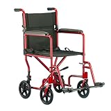 Invacare Aluminum Transport Chair 17 inch Perm Arm Footrest-RED