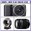 Sony Alpha NEX-3 Compact Interchangeable Lens Digital Camera w/16mm Lens (Black) + NEX Camera Mount Adapter + Sony DT 18-250mm f/3.5-6.3 High Magnification Zoom Lens (SAL18250)