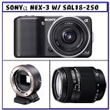 Sony Alpha NEX-3 Compact Interchangeable Lens Digital Camera w/16mm Lens (Black) + NEX Camera Mount Adapter + Sony DT 18-250mm f/3.5-6.3 High Magnification Zoom Lens (SAL18250)