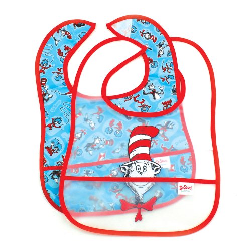 Bumkins Dr. Seuss Easy Wipe Bib, Blue Cat in the Hat, 2-Count