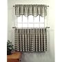 New England Plaid Three Piece Green and Brown Window Curtain Tier Set
