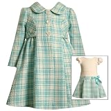 Bonnie Jean Toddler Girls 2T-4T 2-Piece AQUA-BLUE IVORY PLAID BOUCLE BUTTON FRONT Special Occasion Easter Party Dress/Coat Set