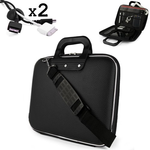 Uniquely designed SumacLife Brand Black Ultra Durable Reinforced 10 Inch Cady Hard Shell Sports Bag for all models of the Samsung Galaxy Note 10.1 Inch Tablet (GT-N8013ZWYXAR, GT-N8013EAVXAR : GT-N8013-EA16ARB referbished model, GT-N8013-ZW16ARB, 16gb, 32gb, Deep Grey, White) + 2 Cable Holder Organizers