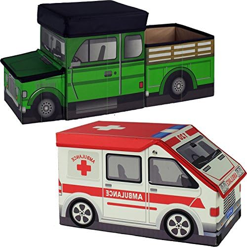 Two Toy Chest Organizers, One Pickup Truck Toy And One Ambulance, (Tractor &amp; Ambulance)