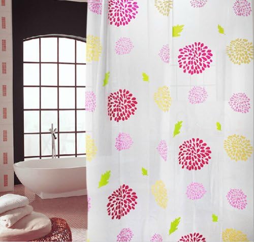DGI MART Fans Casual Home Use Decorative Shower Curtains Multi Color Blooming Flowers PEVA Waterproof Shower Curtains Nice Choice for Bathroom Decoration