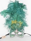 Green Silver Ciuffo Acquario Feather Venetian Masquerade Mask