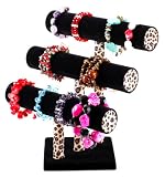 Luxury Gifts Inc Jewelry holder, 3 level T-Bar Stand for Necklaces, Bracelets & More, Black With Leopard Print, Medium