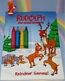 Reindeer Finger Puppet WITH Rudolph the Red-Nosed Reindeer: Reindeer Games! (Activity and Coloring Book) AND 4 Large Crayons (Toy and Book and Crayons Combo)