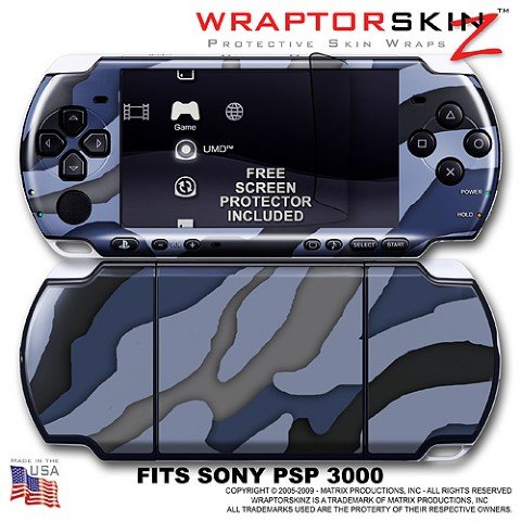 Camouflage Blue WraptorSkinz Skin and Screen Protector Kit fits Sony PSP 3000