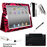 Hot Pink Zebra Smart Faux Leather Kickstand Portfolio Padfolio Stand Alone Cover Case For The New Apple iPad 3 ( 3rd Generation 16GB 32GB 64GB Compatible with All Versions) + Includes a Slim Travel Wireless Bluetooth Keyboard + Includes a High Quality 2 Way Pocket Tablet Stand + Includes a Professor Pen 3 in 1 Red Laser Pointer / LED White Light / Stylus / White Pen + Includes an eBigValue TM Dete