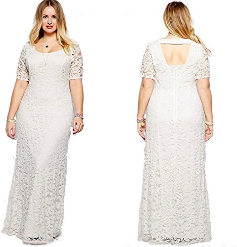 Women's Plus Size Backless Lace Party Wedding Evening Maxi Dress XL-9XL (2XPlus, 1 White)