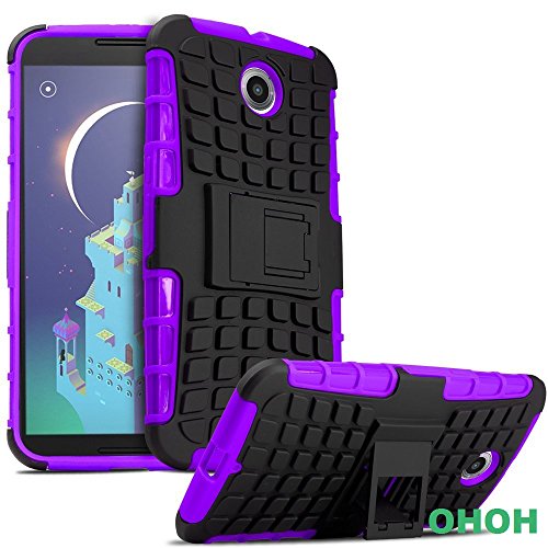 Nexus 6 Case,google Nexus 6 Case,ohoh Hybrid Rubberized Tpu+pc Scratchproof Shock Proof Skidproof Impact Resistant Hard Shell with Kickstand Google Nexus 6 (Purple)