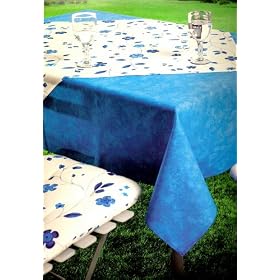 NAPPE 130X160 + CHEMIN DE TABLE 80X80 ANTI-TACHES BLEU/BLANC