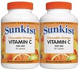 Sunkist Vitamin C Chewable Tablets, 500 mg, Orange, 2-Count Packages of 90-Count Bottles (Pack of 3)
