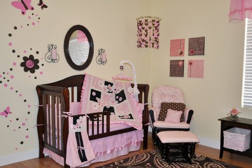 10pc Pink & Brown Crib Bedding Nursery Set Pink & Brown NEW w Mobile product image