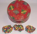 Scott's Cakes 1 lb. Milk Chocolate Covered Pretzel with M & M's & Peanut Butter Chips in a Christmas Present Tin