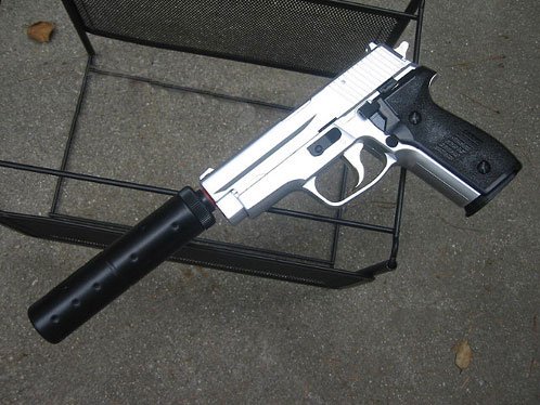 Model 228 Pistol with Silencer - Heavy Silver Airsoft Guns