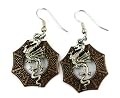 Surgical Steel and Brass Dangle Earrings Asian Dragon Silver