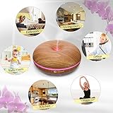Azorro Aroma Essential Oil Diffuser, Wood Grain Ultrasonic Cool Mist Humidifier 7 LED Soothing Color Lights -6 HOURS Continuous Mist - Waterless Auto Shut-off Great For Baby Rooms, Yoga, Offices