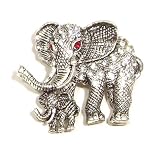 Clear Austrian Rhinestone Mother and Child Elephant Antique Silver Plated Brooch Pin