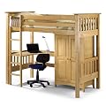 Childrens High Sleeper Bed Frame - Pine Bedframe with Wardrobe and Desk