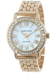 Anne Klein Womens AK/1392INST Swarovski Crystal Accented Gold-Tone Bracelet and Leather Strap Set Watch