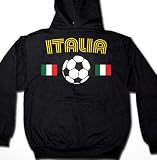 Italian Flags International Retro Soccer Sweatshirt, Italia National Pride Mens Pullover Hoodie, Medium, Black