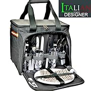 PREMIUM Extra Large Picnic Basket keeps food Hot/Cold for 12 Hours UPGRADED lunch tote For 4 People Picnics includes stainless steel spoons forks plates napkins wine With Flatware (PICNIC BASKET)