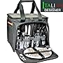 PREMIUM Extra Large Picnic Basket keeps food Hot/Cold for 12 Hours UPGRADED lunch tote For 4 People Picnics includes stainless steel spoons forks plates napkins wine With Flatware (PICNIC BASKET)